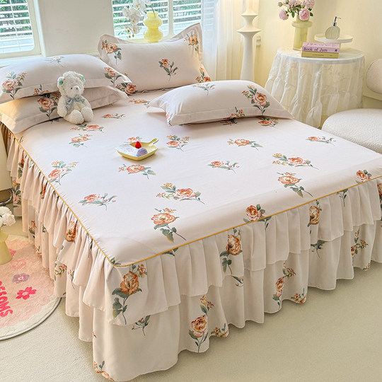 Bedskirt single piece for all seasons, lace style that covers the ugly hem