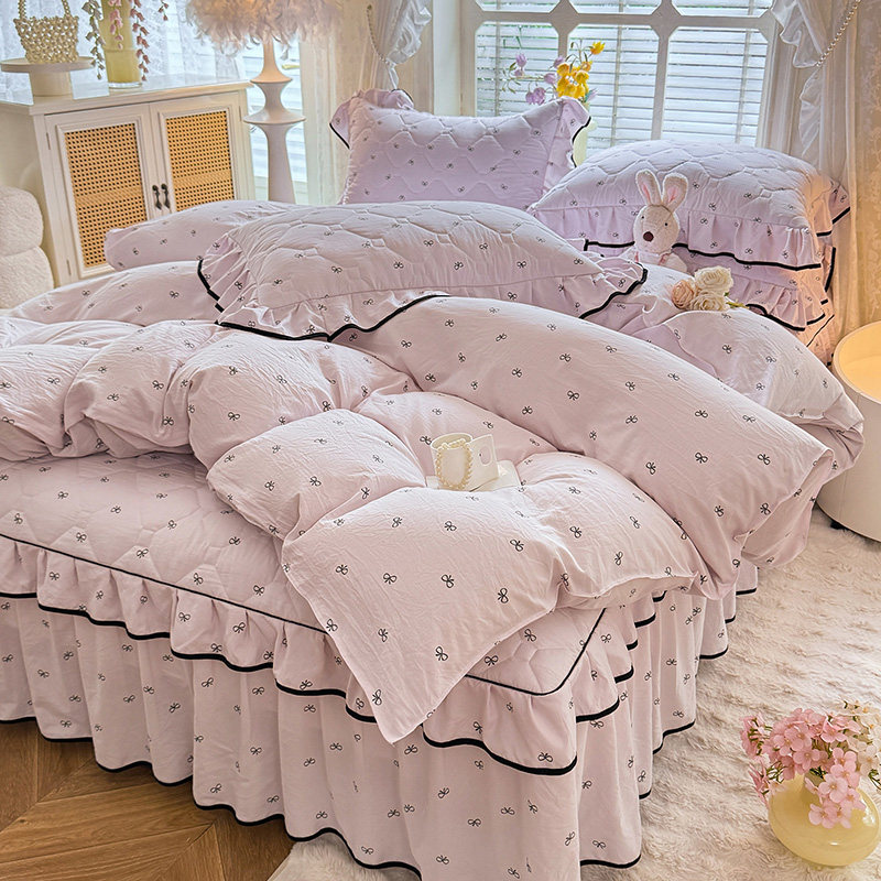 新款夹棉床裙四件套公主风床罩遮丑下摆加厚床笠床单被套四季通用
