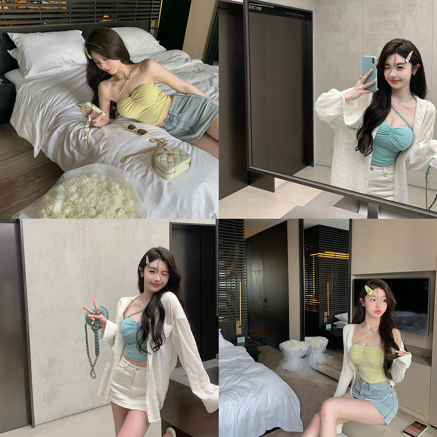 现货momolancy Iris桃乐丝吊带Girlspower的甜会 钻花饰top/dress