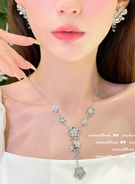 维多利亚花朵石项链 繁花璀璨 镀18K金冰糖花朵锆石耳环 套装