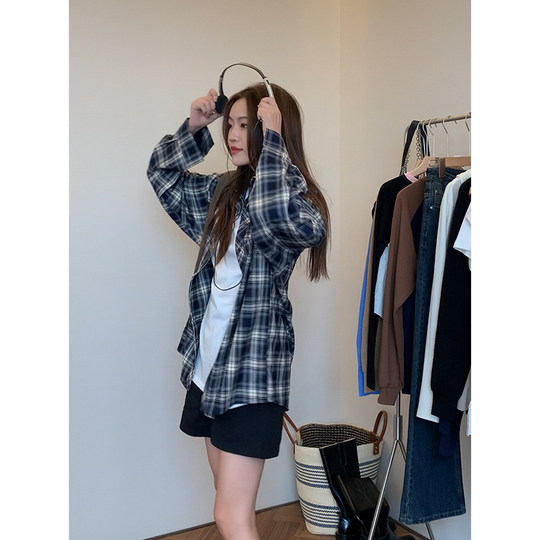 Loose Korean long-sleeved plaid jacket
