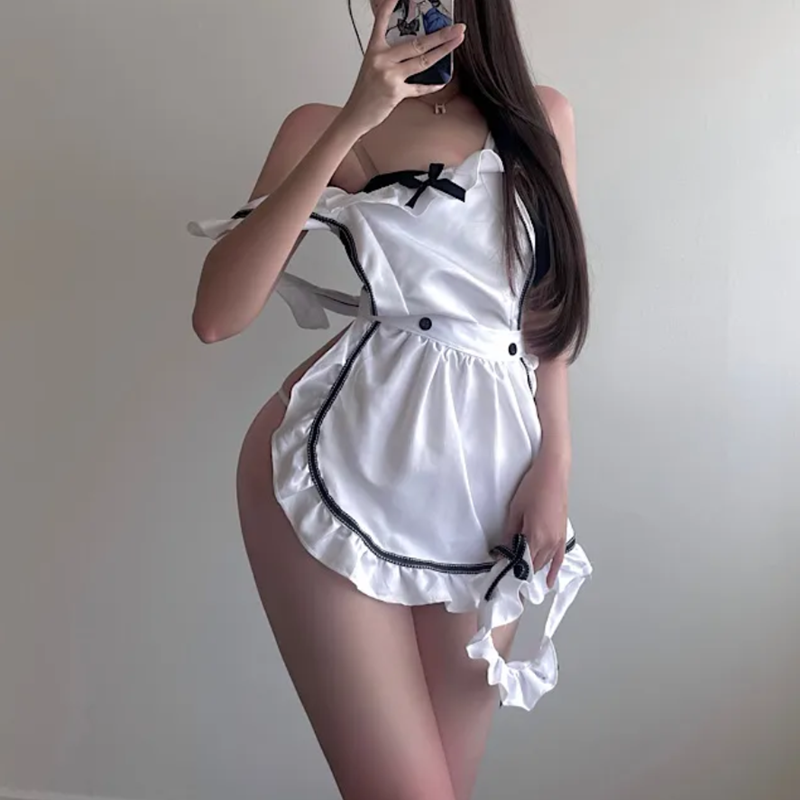 日系甜美女仆cosplay小女佣可爱蝴蝶结设计萝莉纯欲露背制服裙-图0