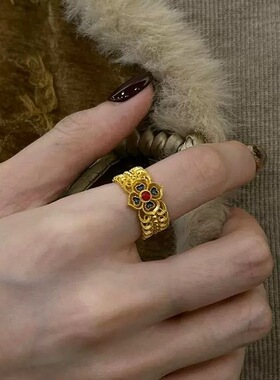 新中式国风镂空花窗四叶草戒指