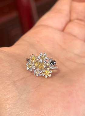 黄钻小繁花戒指轻奢开口食指戒