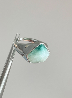 不规则几何蓝色水滴戒指