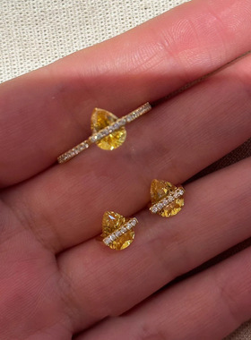 格调小红书爆款精美小众水滴黄钻耳钉精致高级设计感百搭女食指戒