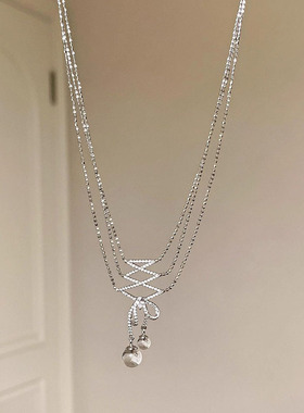 多层绝美蝴蝶结丝带白水吊坠