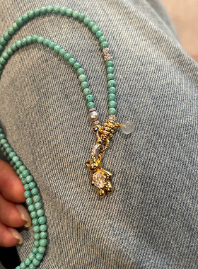 小熊吊坠新中式小众设计毛衣链