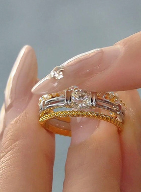 轻奢撞色多层一体食指戒百搭