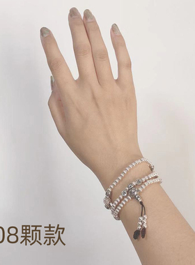 925纯银3圈莲花开运转运弹力手链