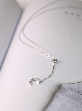 纯银月亮礼物日韩风锁骨链