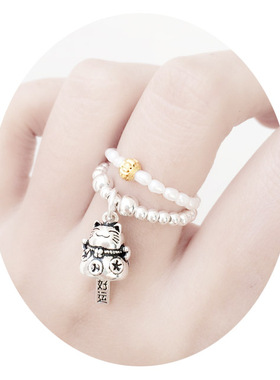 鸡年开运转运珠戒指天然淡水纯银