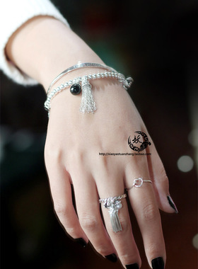 925纯银流苏手链女款树叶花朵