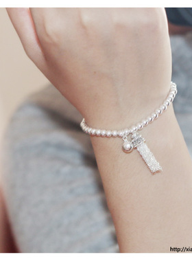 925纯银流苏手链银珠弹力时尚