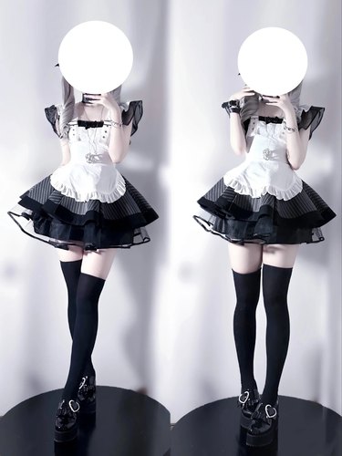 赛博女仆战姬 黑白条纹赛博朋克女仆套装cos漫展直播Lolita纯欲 - 图1