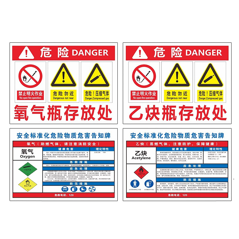 乙炔氧气安全标识牌警示牌贴纸氧气四防气瓶存放储存危险化学品安全标识风险点使用告知牌周知卡标志标牌定做 - 图3