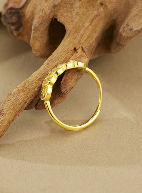 银城S925纯银碎冰冰五帝币戒指女国潮时尚复古CNC开口可调节厂家