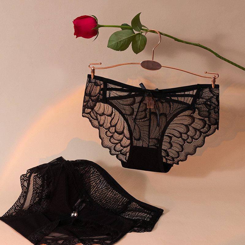 4条黑色透明内裤女蕾丝低腰性感纯欲无痕镂空火辣棉档舒适三角裤,淘宝优惠券,粉丝福利购,淘宝优惠卷