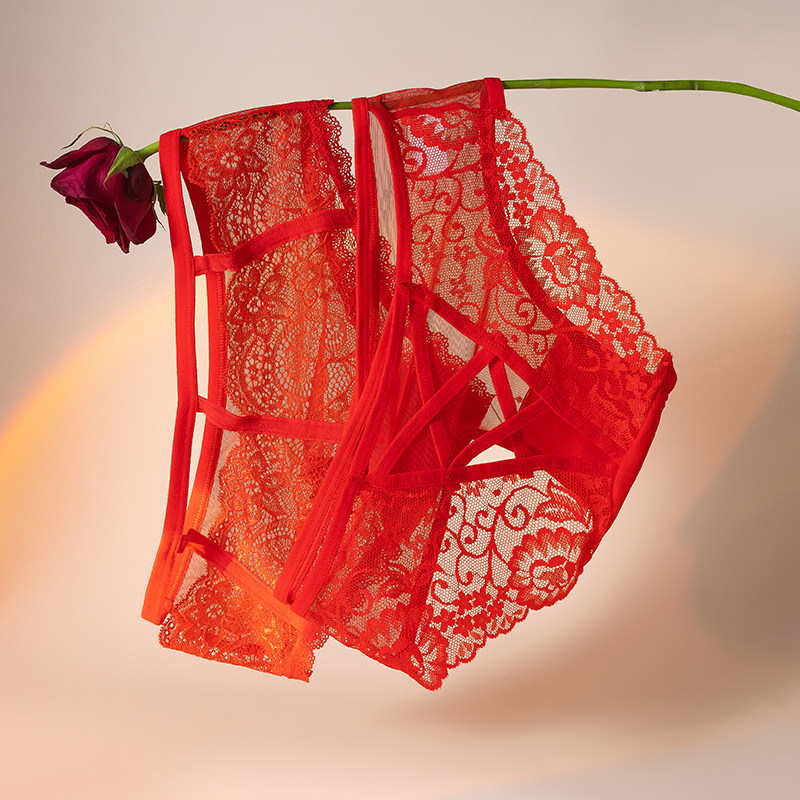 2/4条性感红色蕾丝内裤女低腰透明无痕镂空本命年大码棉档三角裤,淘宝优惠券,粉丝福利购,淘宝优惠卷