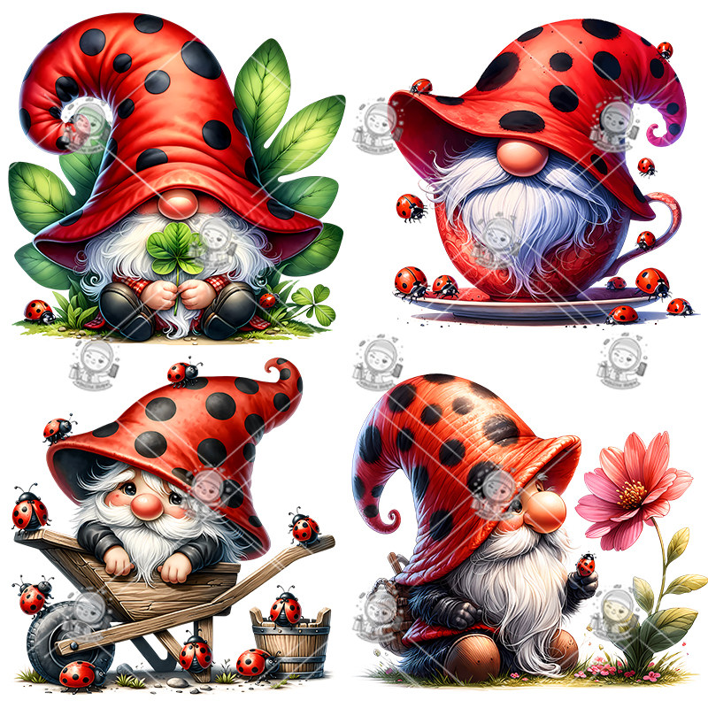 瓢虫侏儒剪贴画春天升华手绘水彩精灵插图PNG免抠设计素材高清新