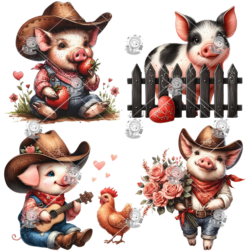复古情人节农场猪手绘水彩动物剪贴画插图PNG免抠设计素材高清新 - 图2