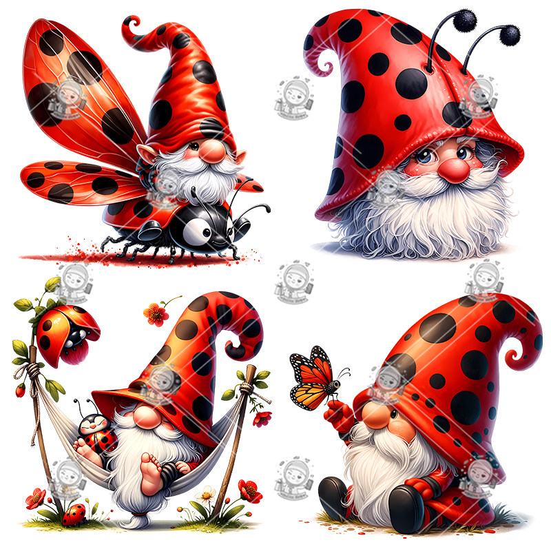 瓢虫侏儒剪贴画春天升华手绘水彩精灵插图PNG免抠设计素材高清新