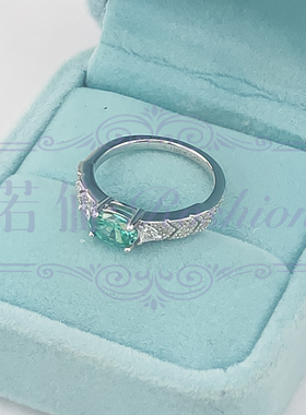 复古帕拉伊巴色蛋形戒指S925纯银镀金1克拉指环女白金色小众设计