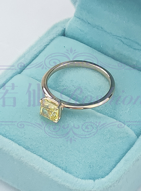 方形黄钻戒指S925纯银镀金1克拉指环女玫瑰金色饰品设计感冷淡风