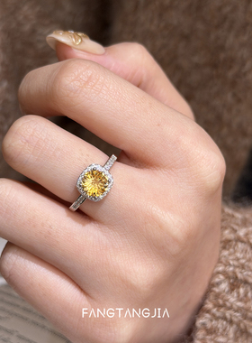 方糖家天然黄水晶纯银方糖戒指