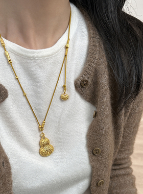 方糖家古法沙金镂空编绳葫芦项链