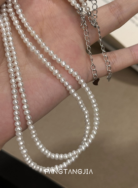方糖家天然强光珍珠纯银项链女