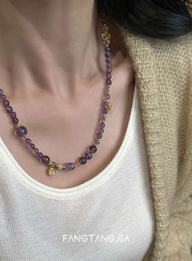 方糖家原创紫水晶黄水晶三圈手链