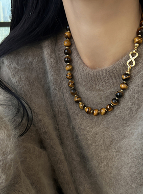美拉德虎眼石摩卡金棕珍珠项链