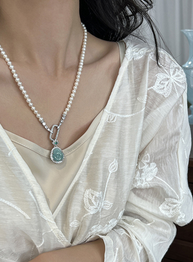 方糖家天然翡翠和田玉珍珠项链