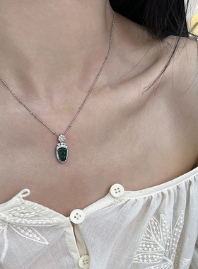 方糖家纯银天然危料蓝水翡翠项链