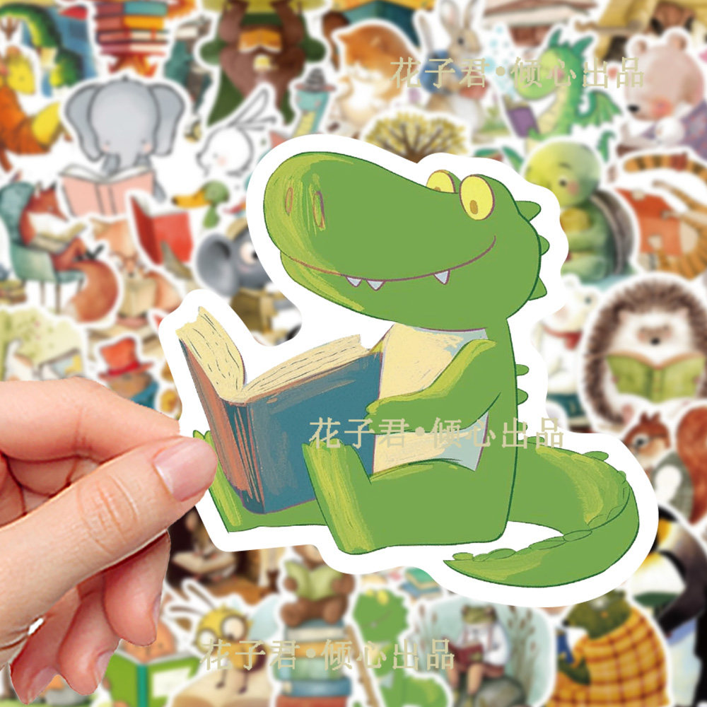 100张学霸小动物阅读贴纸卡通可爱创意彩绘diy手账桌面笔记本贴画,淘宝优惠券,粉丝福利购,淘宝优惠卷