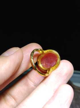 阿根廷红纹石冰种银镀金戒指特惠