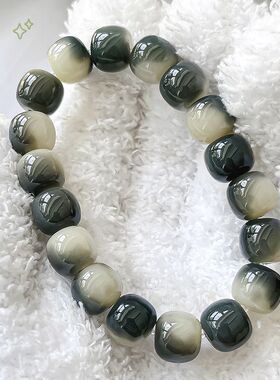 油墨飘花白玉菩提手串男女绕指柔文玩菩提根菩提盘玩佛珠手链