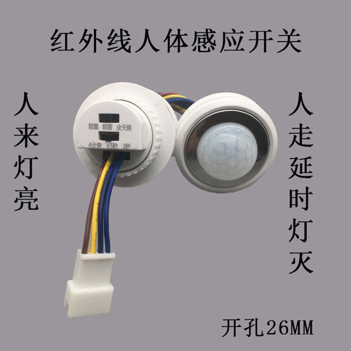 探测者220V红外线人体感应开关嵌入探头智能可调延时光感楼道光控 - 图1