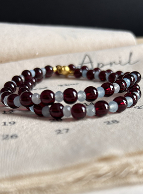 福利放漏  天然酒红色石榴石天然石复古颈链女简约时尚