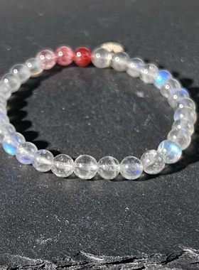 捡漏 妖冶蓝光天然透体灰月光石老矿草莓晶手链时尚简约手链