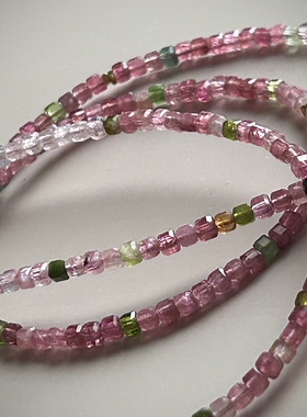 天然粉碧玺绿碧蓝碧项链锁骨链小众时尚百搭ins博主同款