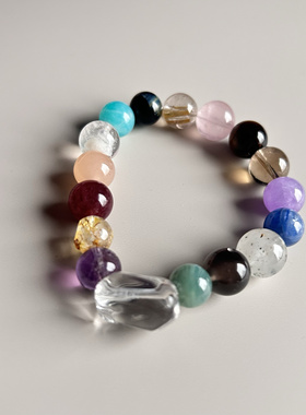 【好多宝】彩虹糖天然水晶多宝手串珠径12+