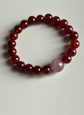 【嫣红】红玛瑙猫眼石天使石桃花玉手串巴西红紫锂云母巴洛克珍珠