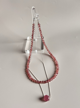 【莓果】天然草莓晶半银双层项链可拆卸甜美女款闺蜜礼物