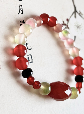 天然红玛瑙冰飘南红多宝手串单圈时尚百搭饰品礼物送女友闺蜜