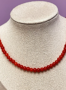 捡漏 红鸾满肉冰南红简约气质项链锁骨链 本命红 4咪珠44 cm韩版