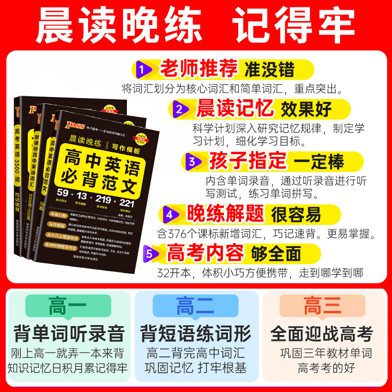 2024版晨读晚练英语词汇3500词3000+500词考频正序3500词巧记速背核心词汇高中课标单词听写速记词汇手册高pass绿卡图书口袋书-图0