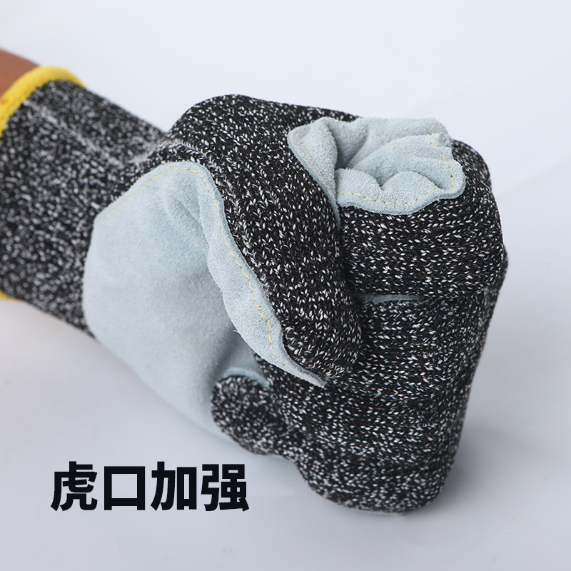 工业建筑无缝耐磨牛皮防切割劳保手套 HEEP贴皮吸汗透气防护手套 - 图1