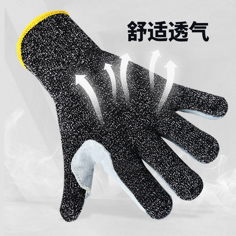工业建筑无缝耐磨牛皮防切割劳保手套 HEEP贴皮吸汗透气防护手套 - 图0